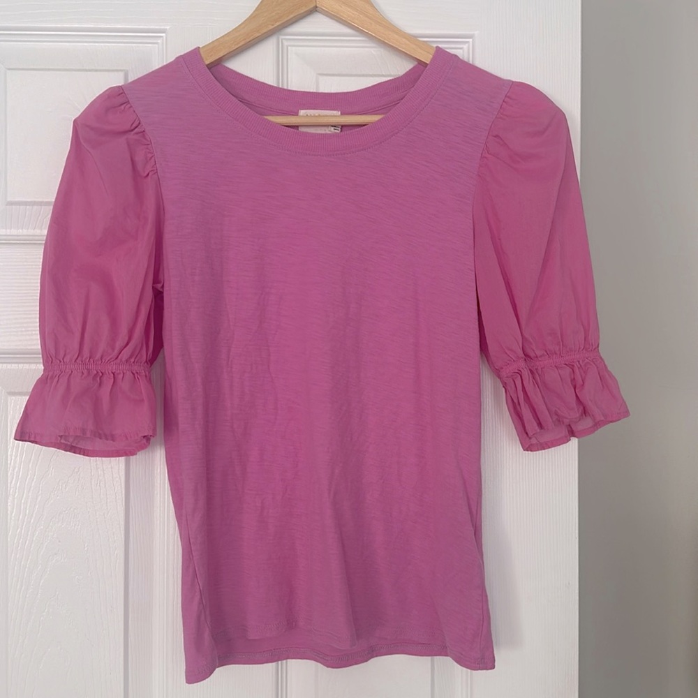 Nation ltd. Pink short sleeve shirt with puff sleeves. Size small.